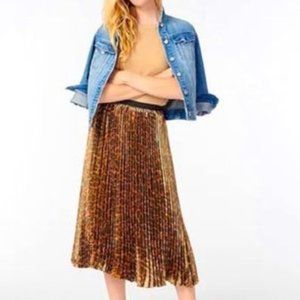 NWT - J.Crew Pleated Midi Skirt in Metallic Leopard